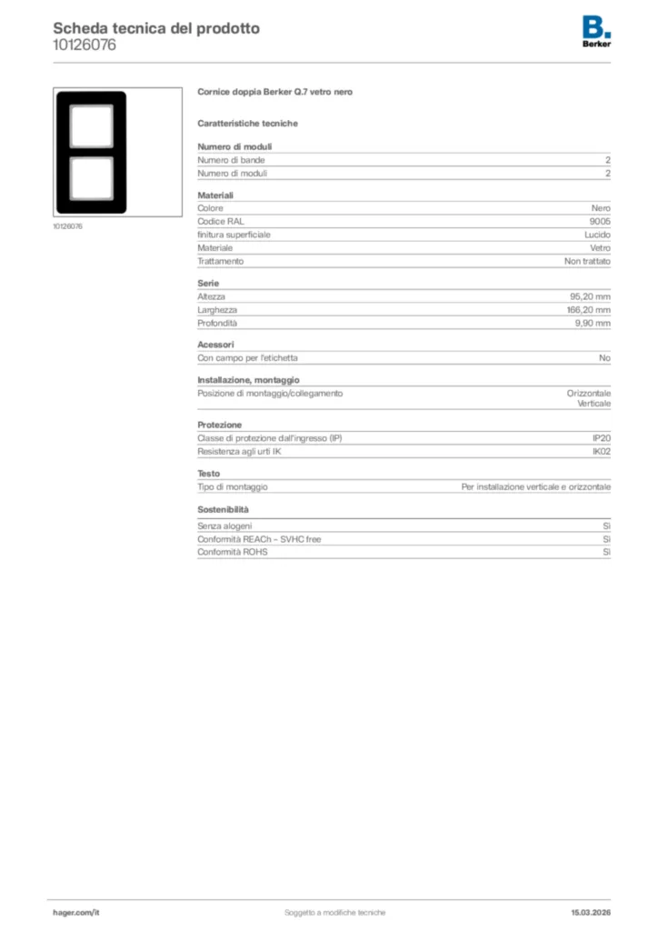 Immagine Berker Scheda tecnica del prodotto 10126076 | Hager Italia