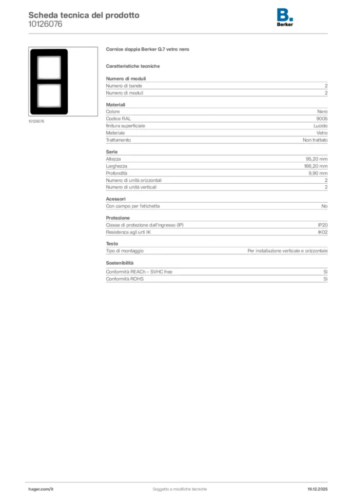 Immagine Berker Scheda tecnica del prodotto 10126076 | Hager Italia