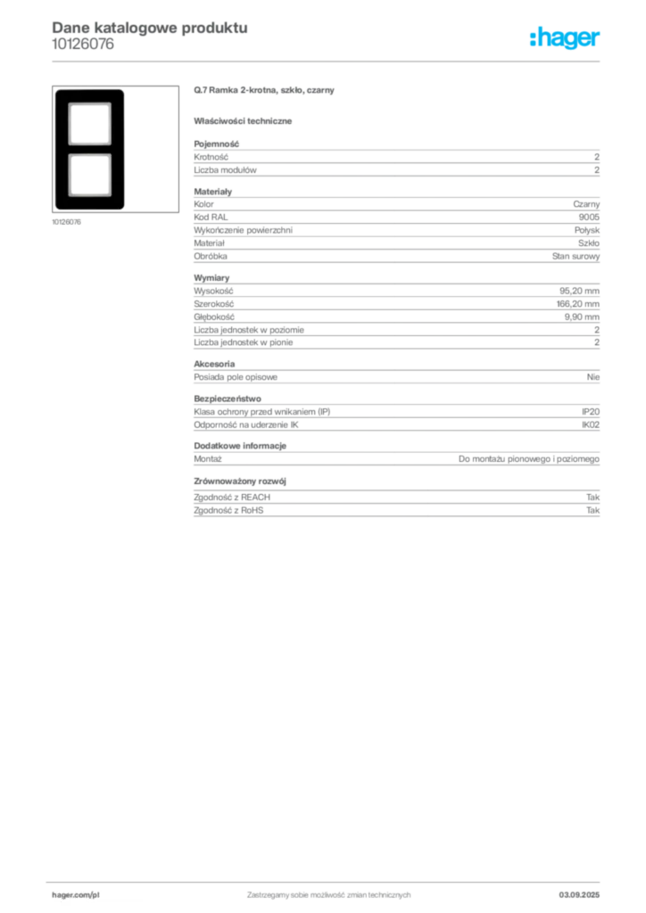 Zdjęcie Hager Karta katalogowa 10126076 | Hager Polska