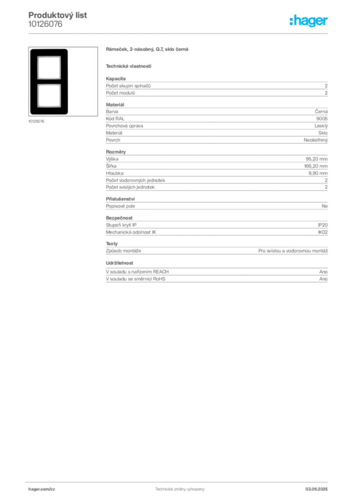 Obrázek Hager Produktový list 10126076 | Hager