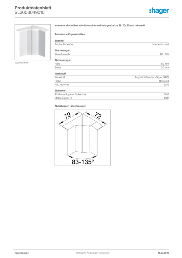 Bild Hager Produktdatenblatt SL2008049010 | Hager Deutschland