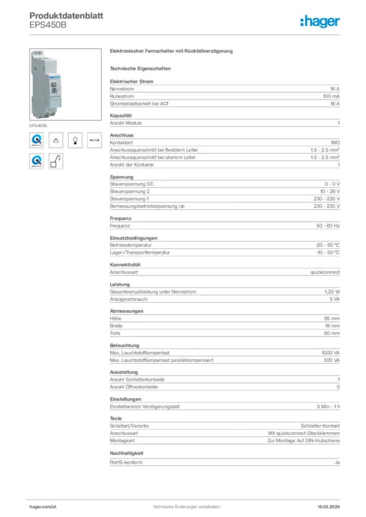Bild Hager Produktdatenblatt EPS450B | Hager Deutschland