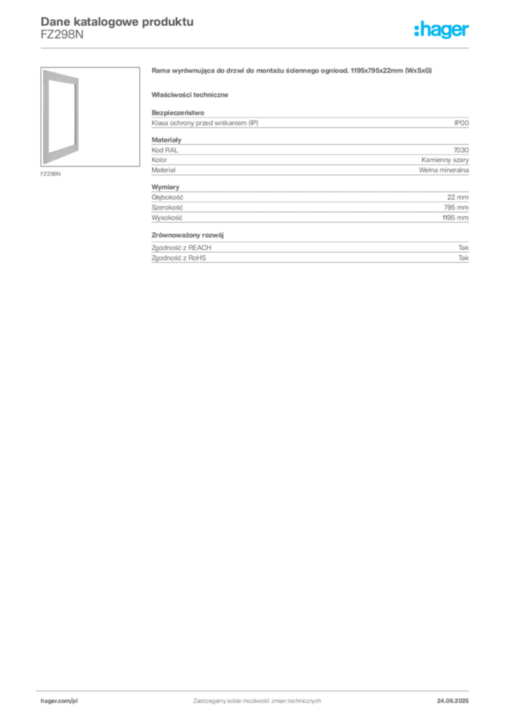 Zdjęcie Hager Karta katalogowa FZ298N | Hager Polska