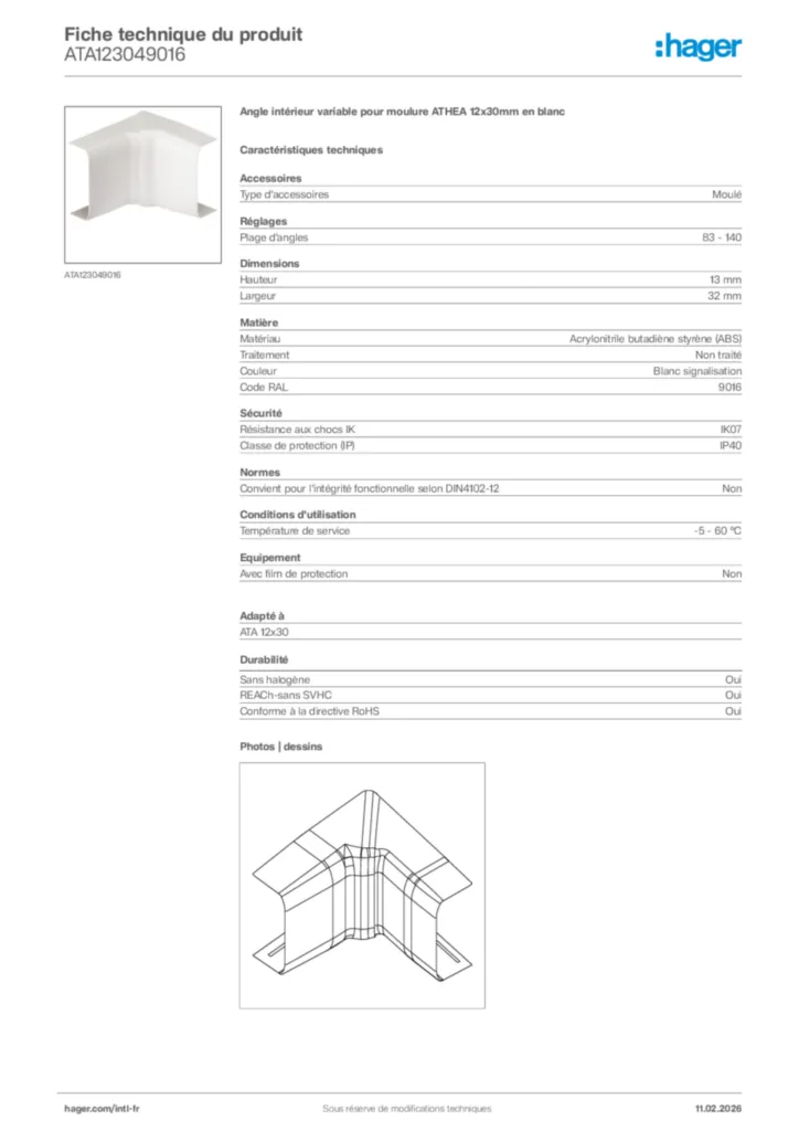 Image Hager Fiche technique du produit ATA123049016 | Hager Afrique