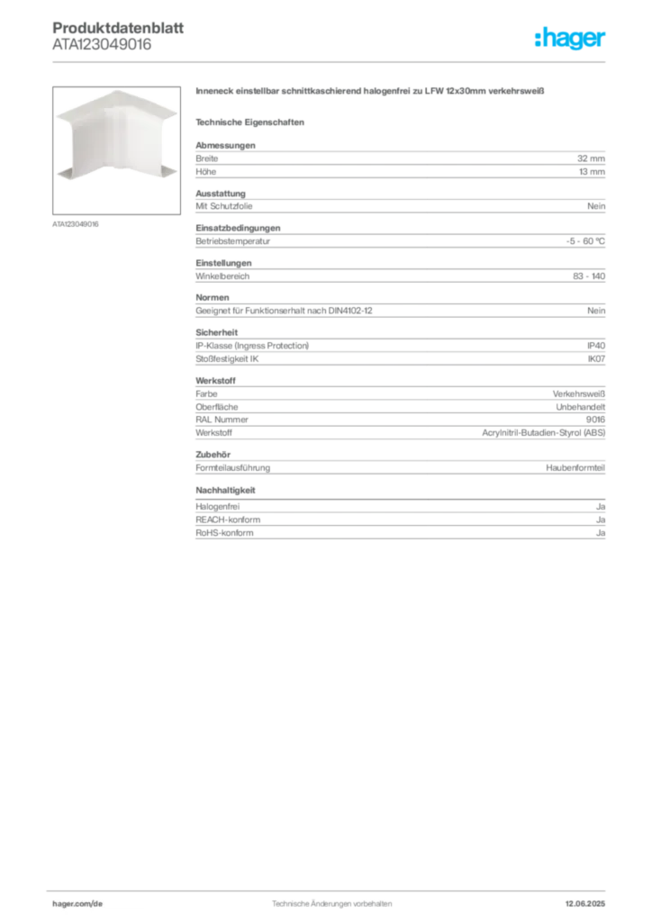 Bild Hager Produktdatenblatt ATA123049016 | Hager Deutschland