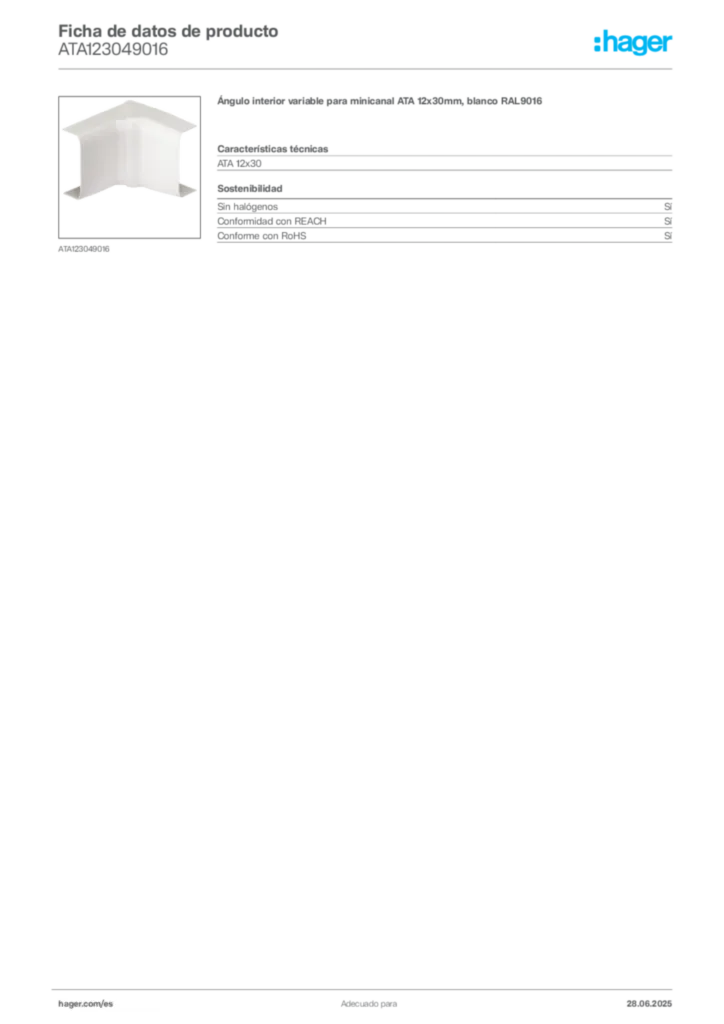 Imagen Hager Ficha de datos de producto ATA123049016 | Hager España
