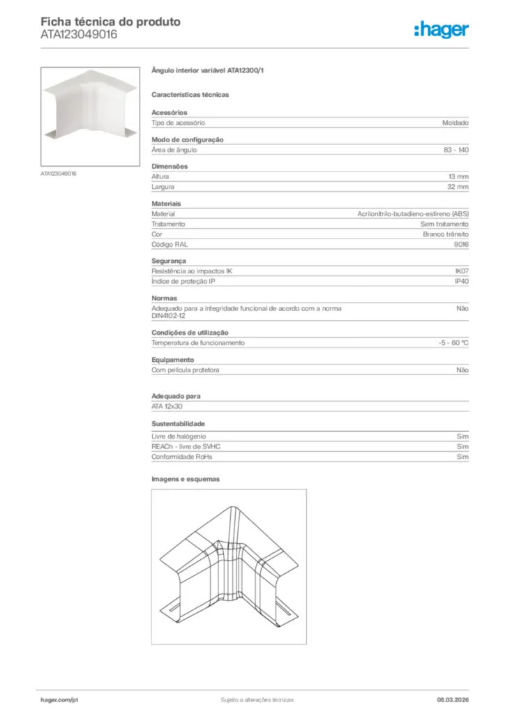 Imagem Hager Ficha técnica do produto ATA123049016 | Hager Portugal