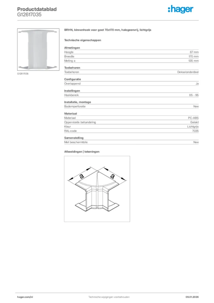 Afbeelding Hager Productdatablad G12617035 | Hager Nederland