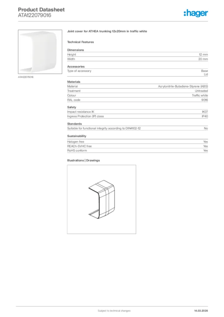 Image Hager Product data sheet ATA122079016  | Hager Africa