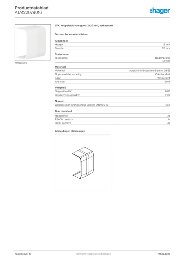 Afbeelding Hager Productdatablad ATA122079016 | Hager Belgium