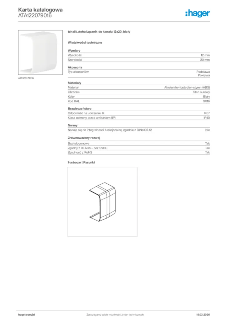 Zdjęcie Hager Karta katalogowa ATA122079016 | Hager Polska