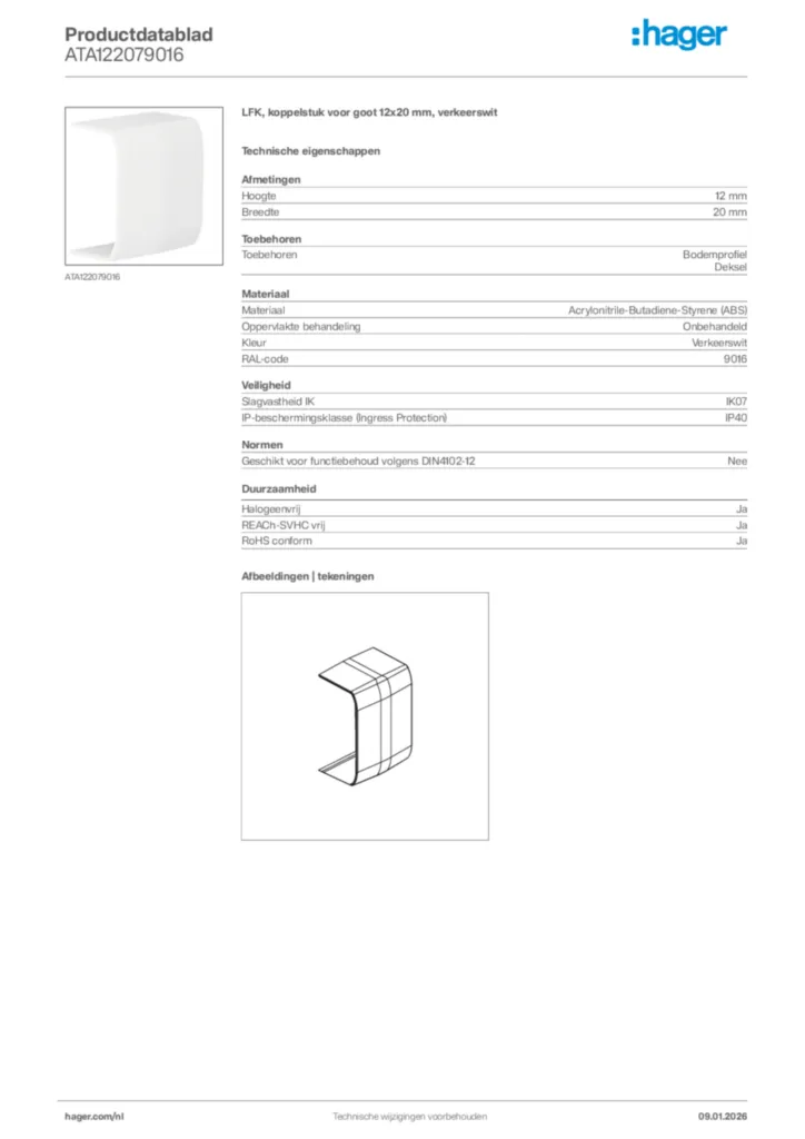 Afbeelding Hager Productdatablad ATA122079016 | Hager Nederland