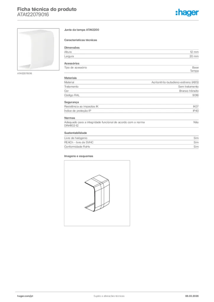 Imagem Hager Ficha técnica do produto ATA122079016 | Hager Portugal