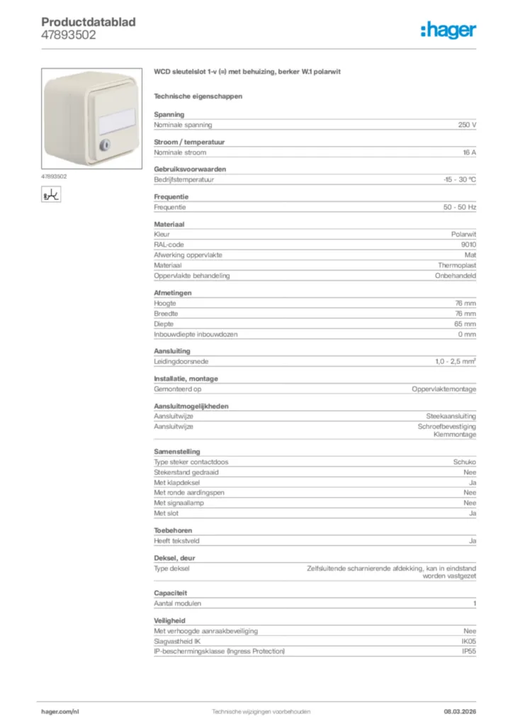 Afbeelding Hager Productdatablad 47893502 | Hager Nederland