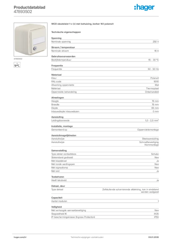 Afbeelding Hager Productdatablad 47893502 | Hager Nederland