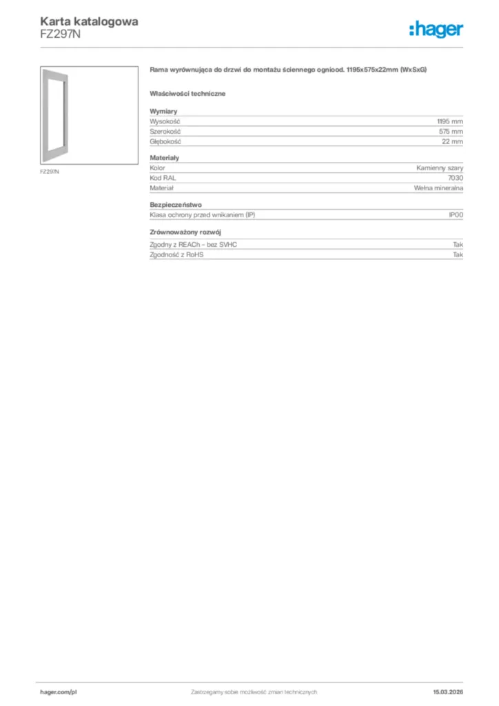 Zdjęcie Hager Karta katalogowa FZ297N | Hager Polska