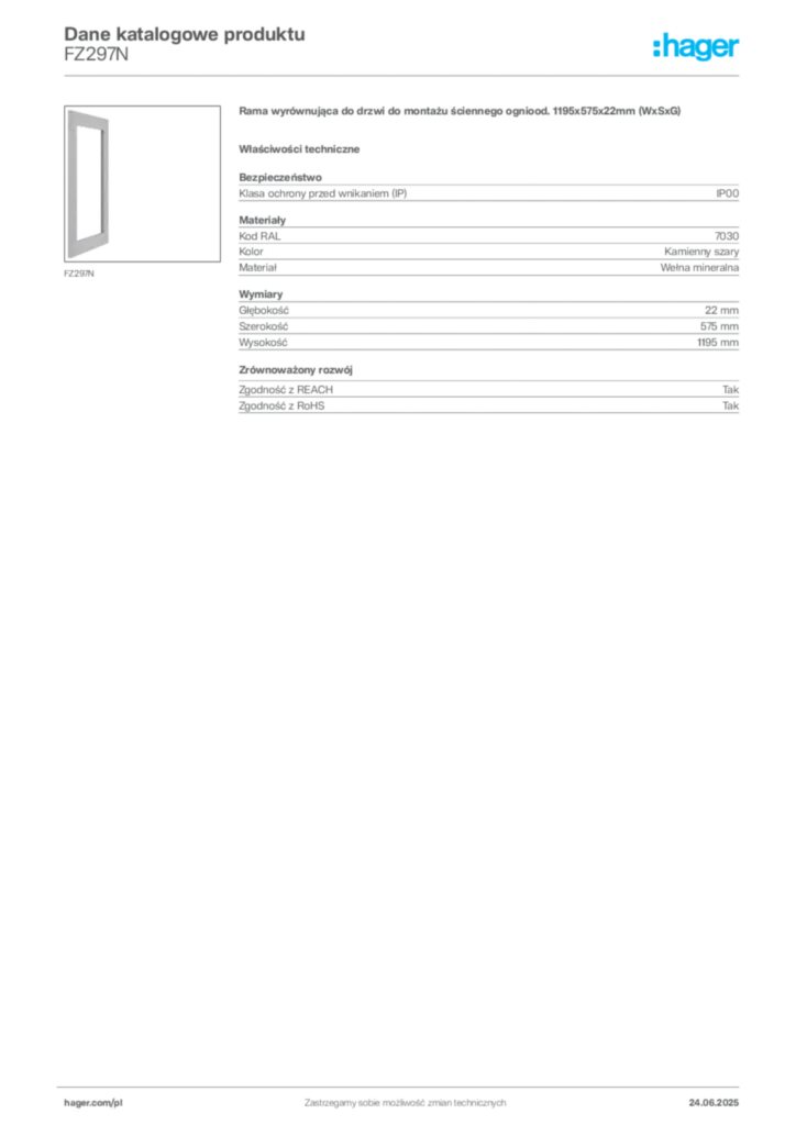 Zdjęcie Hager Karta katalogowa FZ297N | Hager Polska