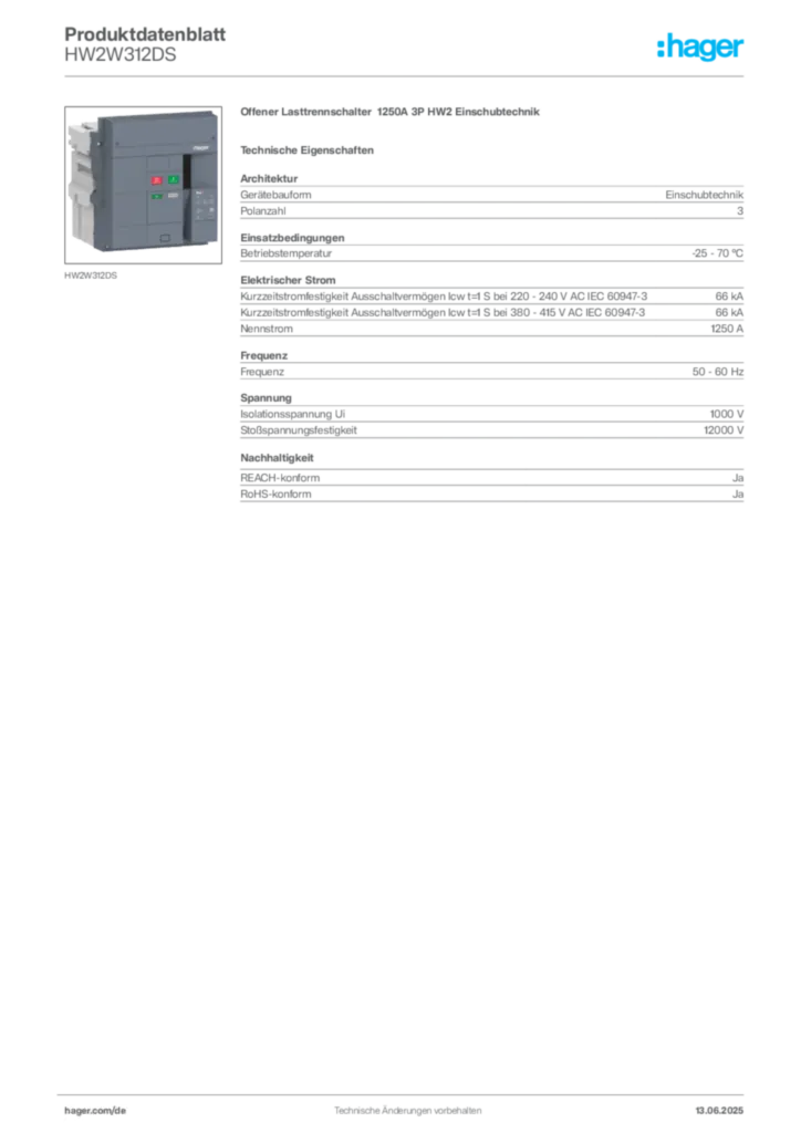 Bild Hager Produktdatenblatt HW2W312DS | Hager Deutschland