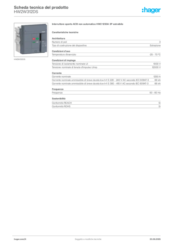 Immagine Hager Scheda tecnica del prodotto HW2W312DS | Hager Italia