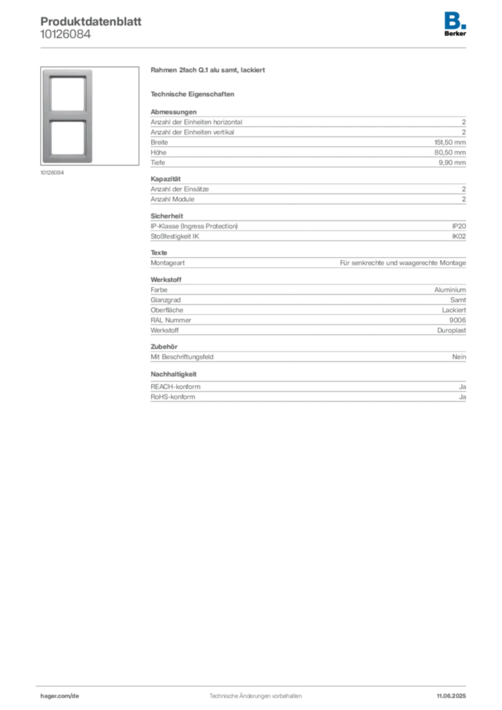 Bild Berker Produktdatenblatt 10126084 | Hager Deutschland