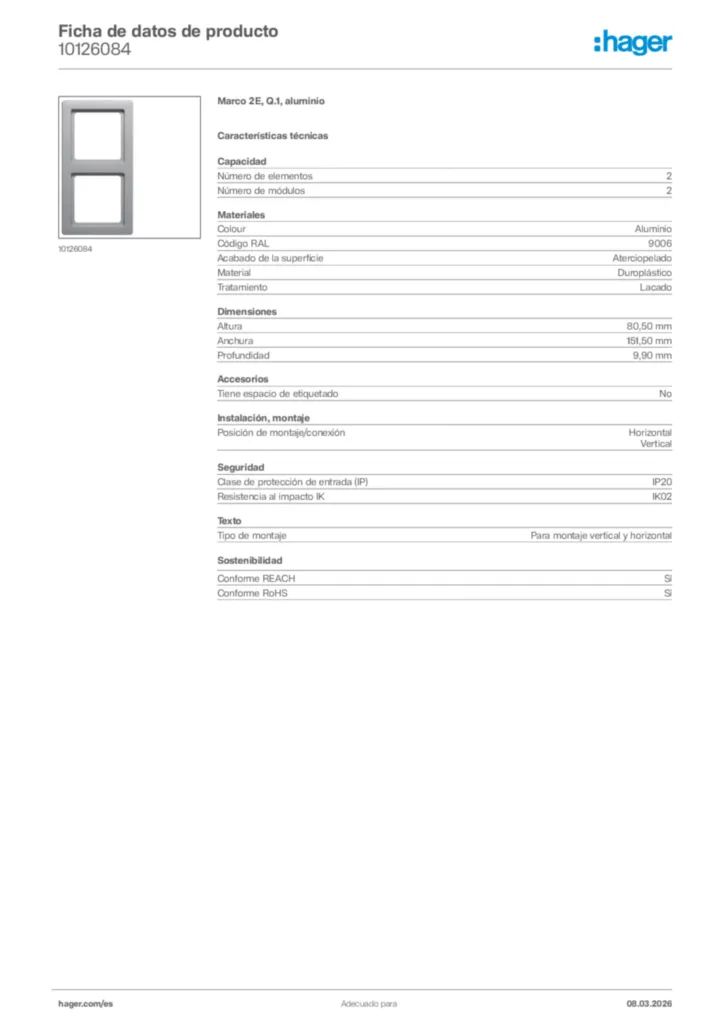 Imagen Hager Ficha de datos de producto 10126084 | Hager España