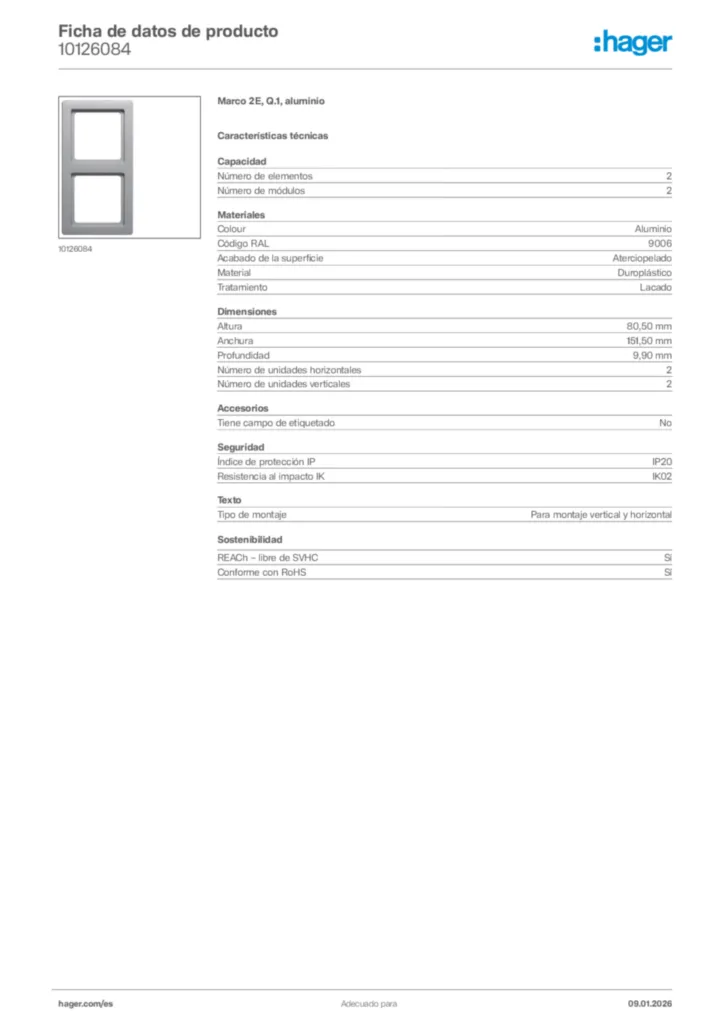 Imagen Hager Ficha de datos de producto 10126084 | Hager España