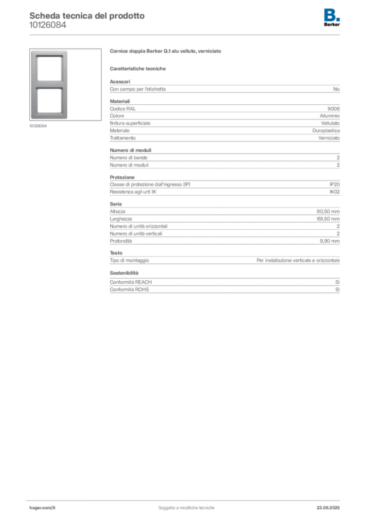 Immagine Berker Scheda tecnica del prodotto 10126084 | Hager Italia