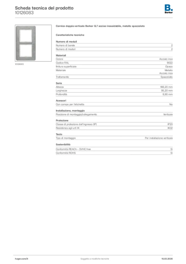 Immagine Berker Scheda tecnica del prodotto 10126083 | Hager Italia