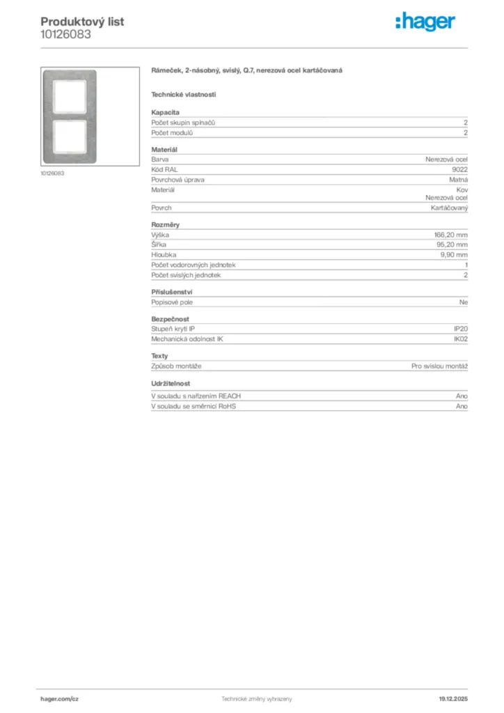 Obrázek Hager Produktový list 10126083 | Hager