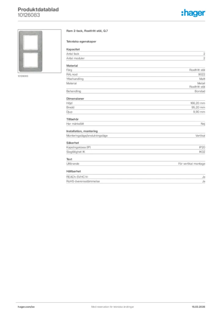 Bild Hager Produktdatablad 10126083 | Hager Sverige