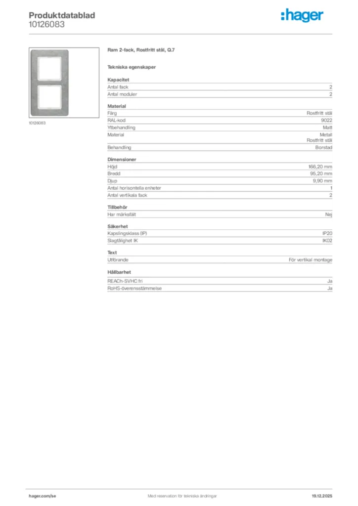 Bild Hager Produktdatablad 10126083 | Hager Sverige