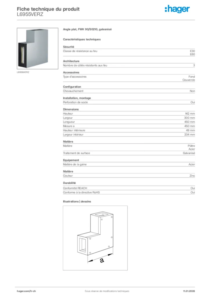 Image Hager Fiche technique du produit L6955VERZ | Hager Suisse