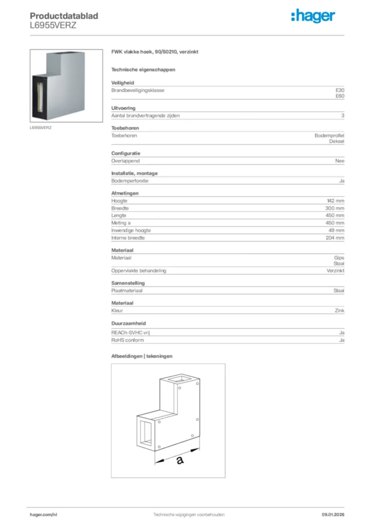 Afbeelding Hager Productdatablad L6955VERZ | Hager Nederland