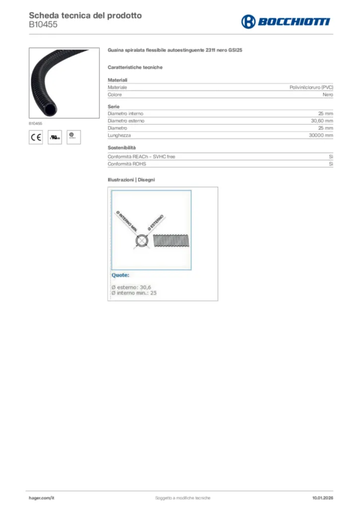 Immagine Bocchiotti Scheda tecnica del prodotto B10455 | Hager Italia