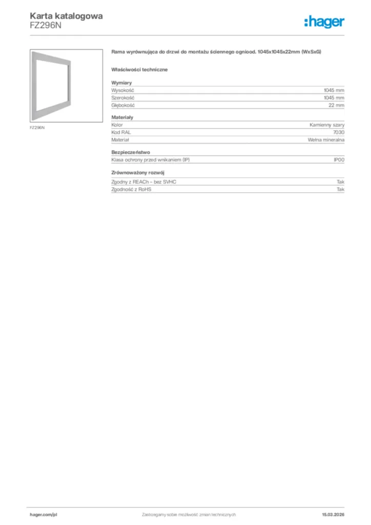 Zdjęcie Hager Karta katalogowa FZ296N | Hager Polska