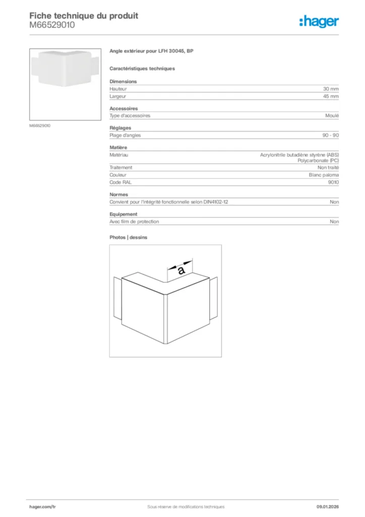 Image Hager Fiche technique du produit M66529010 | Hager France