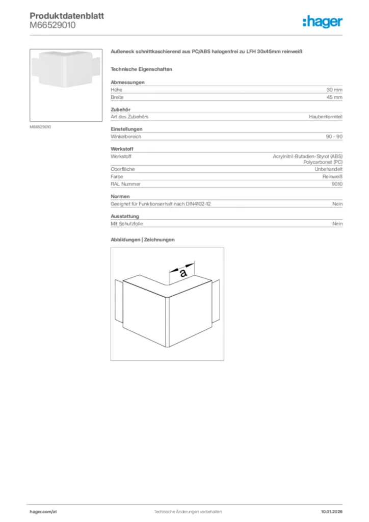 Bild Hager Produktdatenblatt M66529010 | Hager Deutschland
