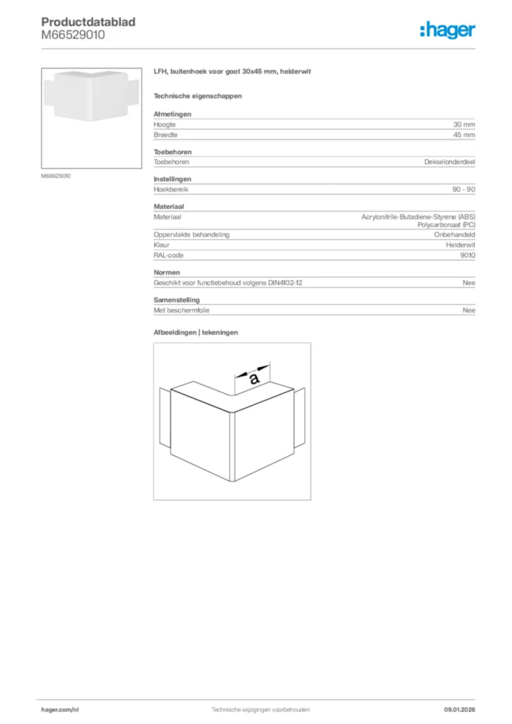 Afbeelding Hager Productdatablad M66529010 | Hager Nederland