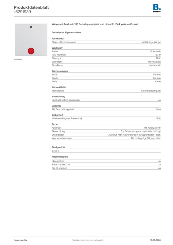 Bild Berker Produktdatenblatt 16291939 | Hager Deutschland