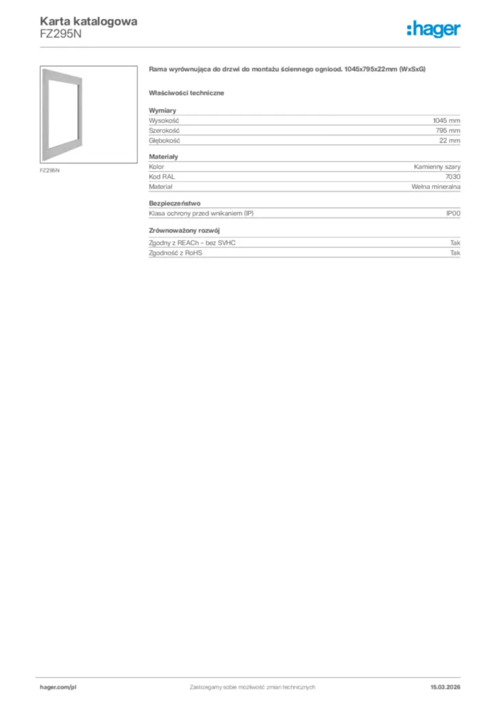 Zdjęcie Hager Karta katalogowa FZ295N | Hager Polska