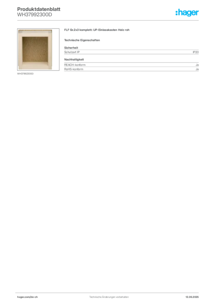 Bild Hager Produktdatenblatt WH37992300D | Hager Schweiz