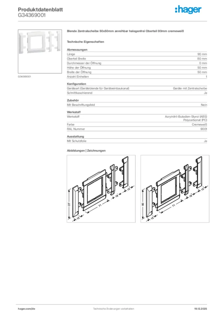 Bild Hager Produktdatenblatt G34369001 | Hager Deutschland