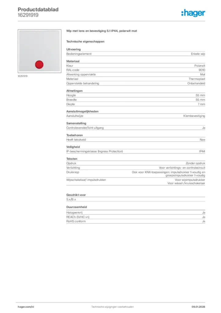 Afbeelding Hager Productdatablad 16291919 | Hager Nederland