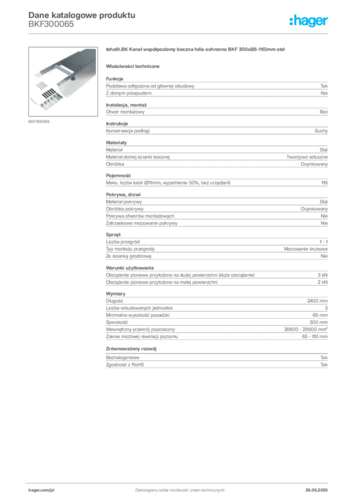 Zdjęcie Hager Karta katalogowa BKF300065 | Hager Polska