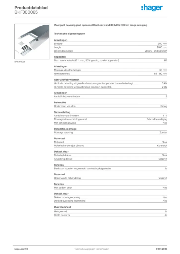 Afbeelding Hager Productdatablad BKF300065 | Hager Nederland