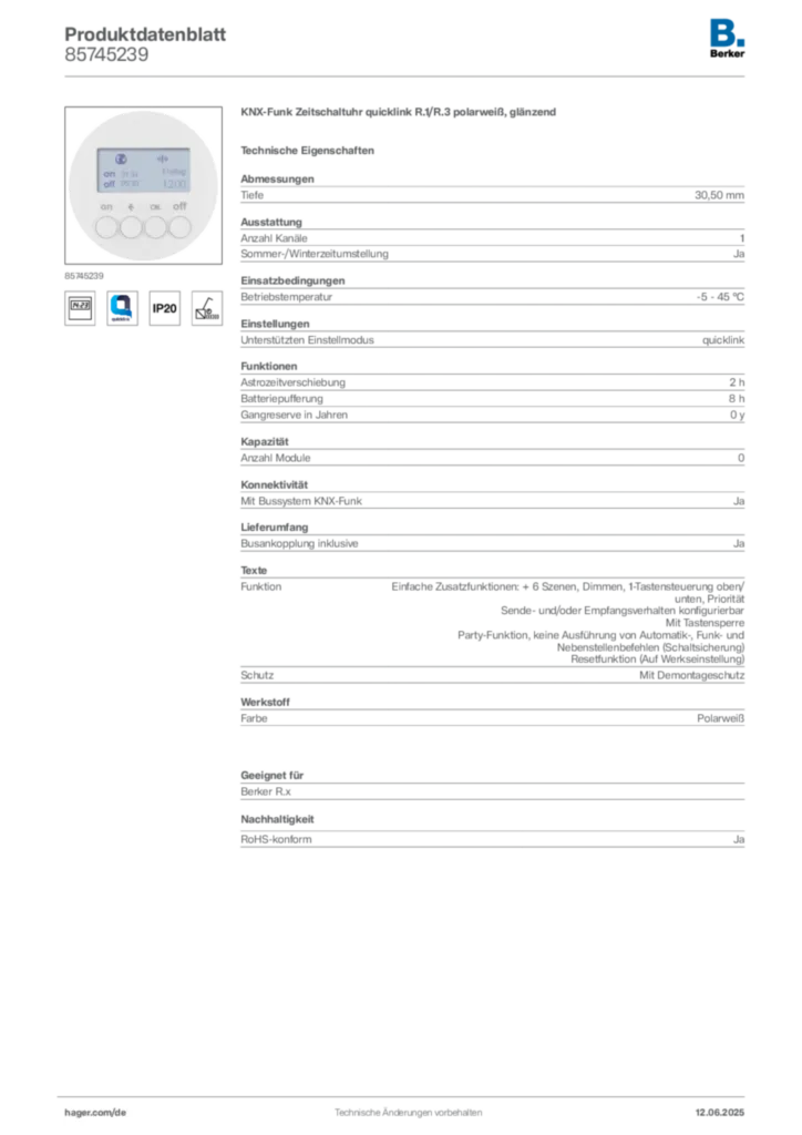 Berker Produktdatenblatt 85745239