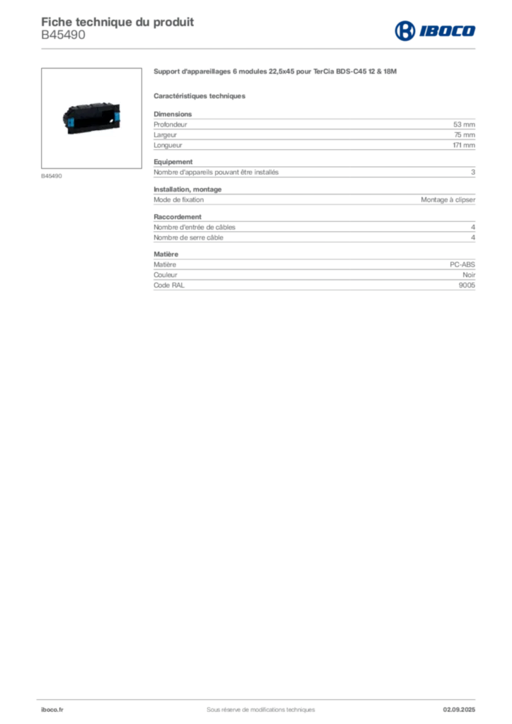 Image Iboco Fiche technique du produit B45490 | Hager France