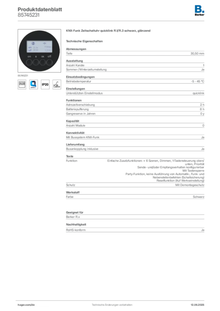 Berker Produktdatenblatt 85745231
