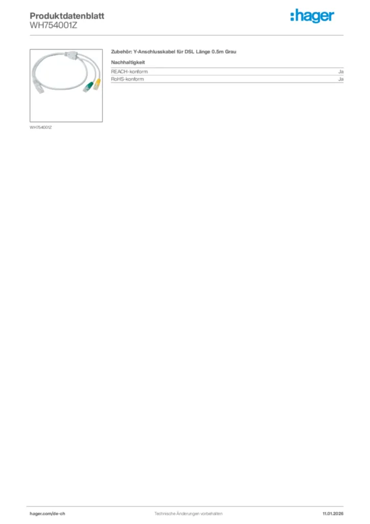 Bild Hager Produktdatenblatt WH754001Z | Hager Schweiz