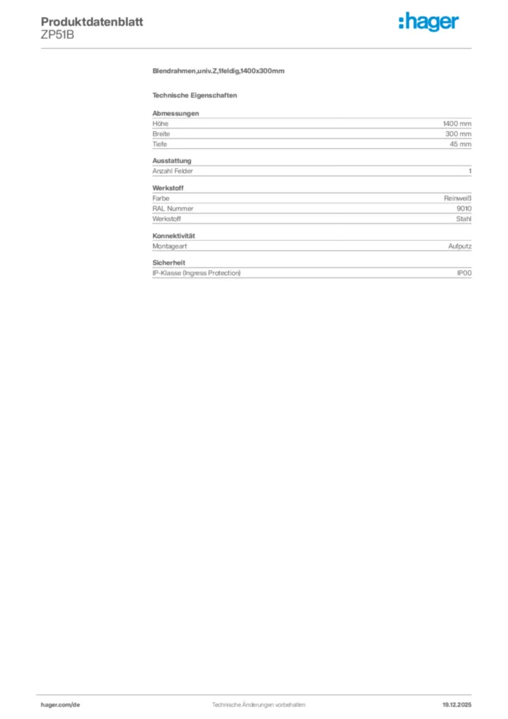 Bild Hager Produktdatenblatt ZP51B | Hager Deutschland